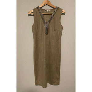 Spense Womens Dress Size 4 Tan Vegan Suede Beaded Rhinestone Club Rave Party Y2K